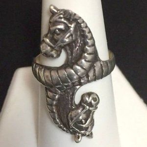 Vintage Sterling Silver Double Horse Head Ring